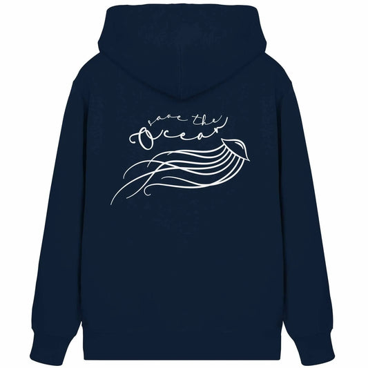 Dunkelblauer Reißverschluss-Hoodie mit Kapuze und weißem Quallenprint