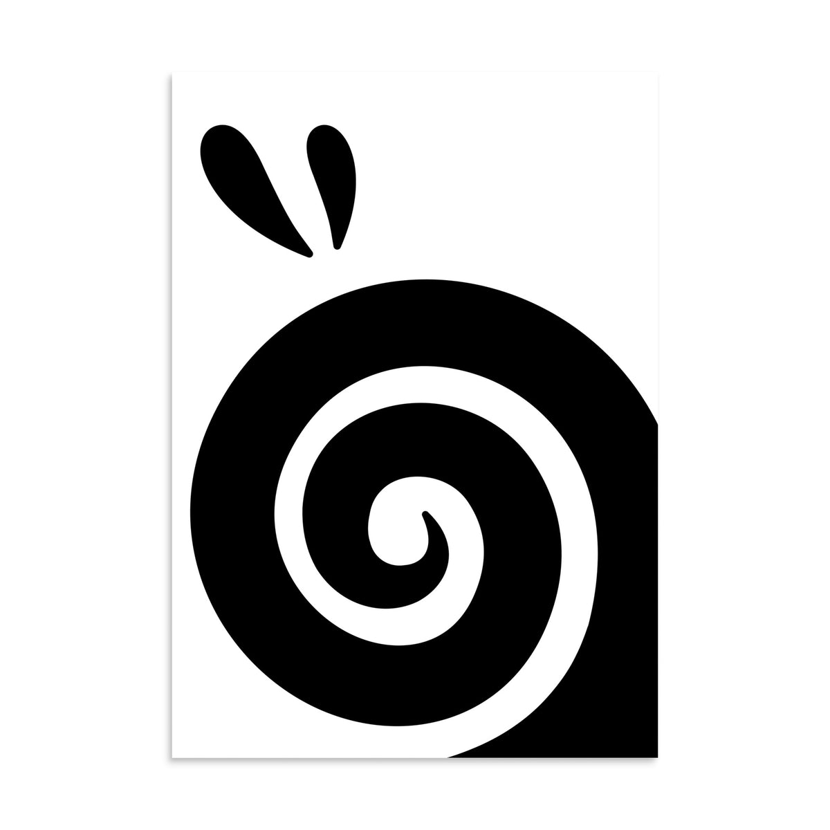 Veganes Poster mit schwarzer Spiralen-Grafik, weißem Hintergrund und schwarzem Kontur-Motiv