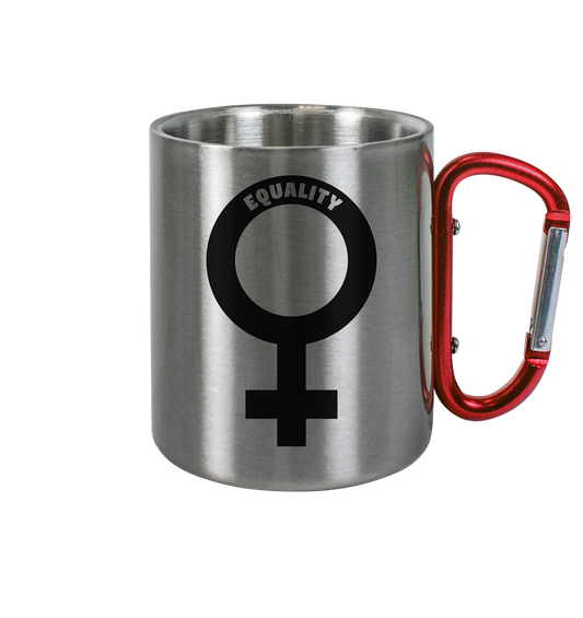 Vegan & Eco Outdoor Edelstahltasse mit Karabiner: Das Venussymbol mit feministischer Message (bedruckt mit Venus Symbol und dem Schriftzug "Equality", feministische Shirts, Feminismus, Feminismus Merch, feministische Kleidung, gegen das Patriarchat)