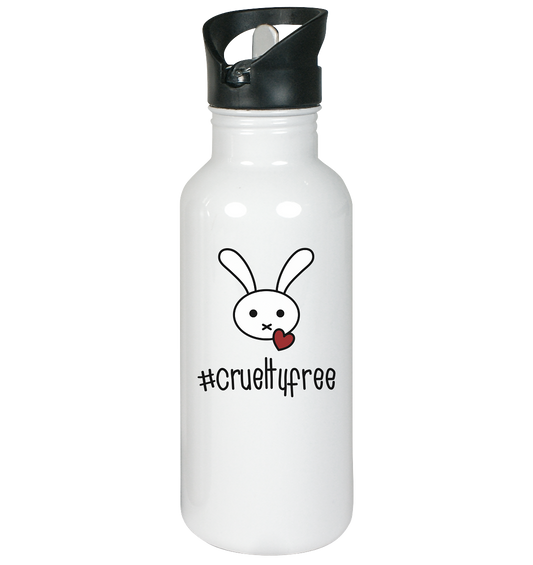 Vegan & Eco Edelstahl Trinkflasche: Crueltyfree Bunny (weißes süßes Bunny mit rotem Herz und Schriftzug, gegen Tierversuche in der Kosmetikindustrie, vegan merch)