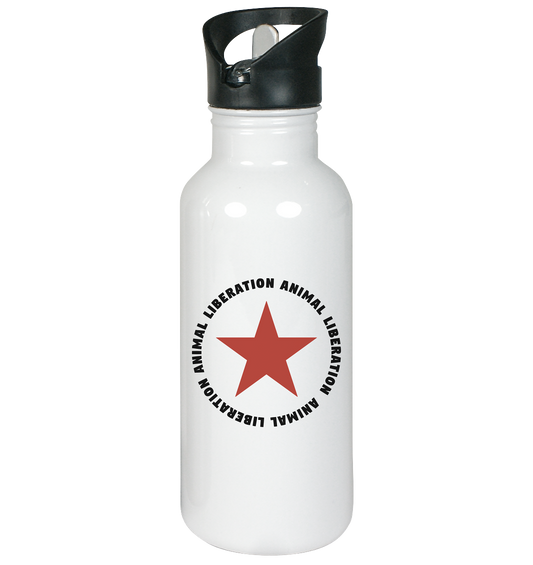 Vegan & Eco Edelstahl Trinkflasche: Red Star - Animal Liberation (bedruckt mit großem roten Stern und Schriftzug darum, Vegan Merch, Veganismus, Animal Rights) in weiß