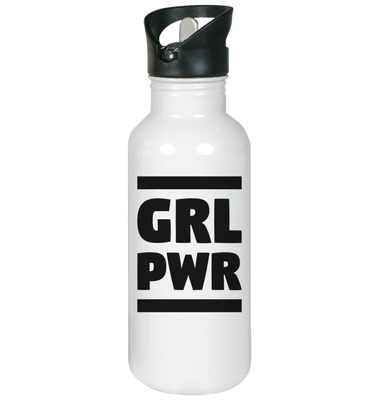 Vegan & Eco Edelstahl Trinkflasche: GIRL POWER - Design mit feministischer Message (bedruckt mit GIRL POWER ohne Vokale und zwei fette Balken, Feminismus Merch, feministische Prints, feministische Kleidung, Gleichberechtigung für Frauen) in weiß