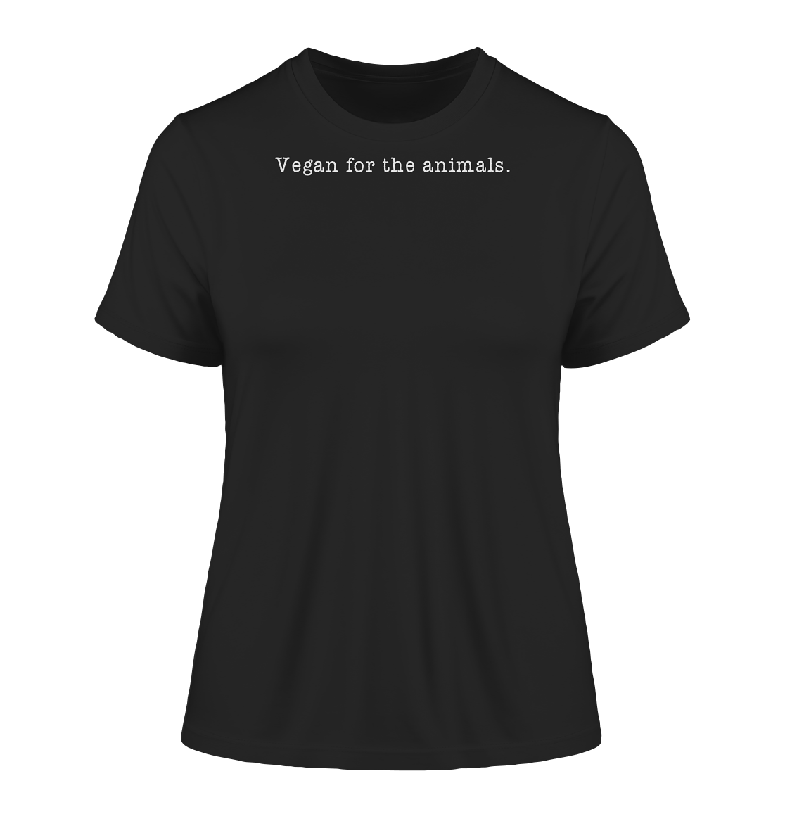 Vegan & Organic Ladies Shirt: Vegan for the animals. - Minimalism lettering (Schmaler Schriftzug oben, Veganismus, Tierschutz, Tierrechte) in schwarz