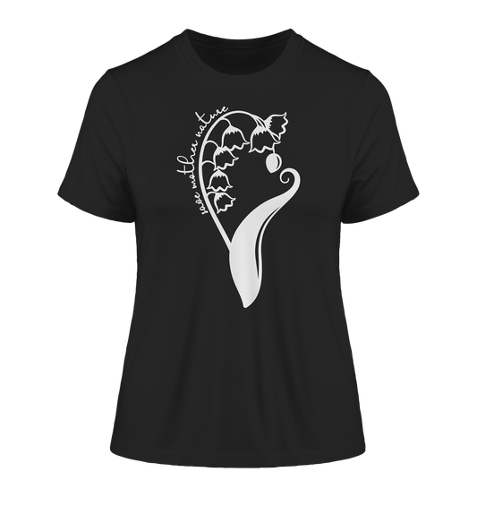 Vegan & Organic Ladies Shirt: Flower - Save Mother Nature (bedruckt mit Blume und Schriftzug, Naturschutz, Umweltschutz) in schwarz