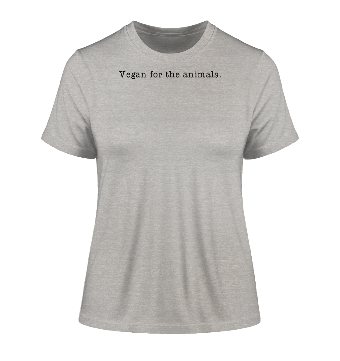 Vegan & Organic Ladies Shirt: Vegan for the animals. - Minimalism lettering (Schmaler Schriftzug oben, Veganismus, Tierschutz, Tierrechte) in grau