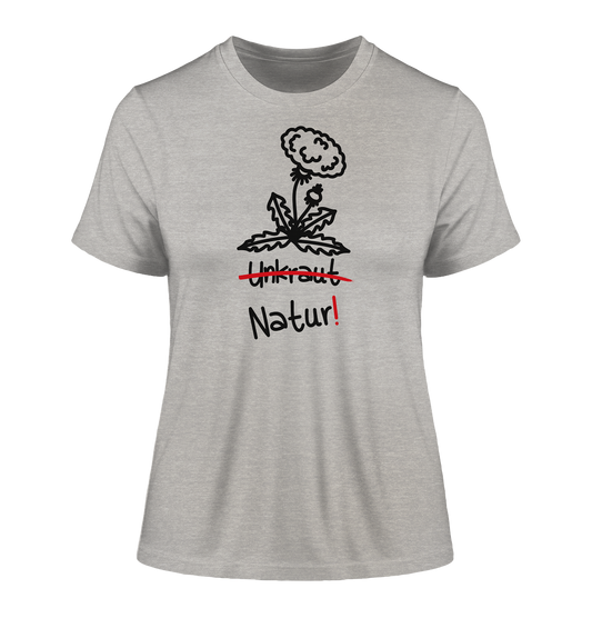 Vegan & Organic Ladies Shirt: Löwenzahn für Naturschützer*innen (bedruckt mit Löwenzahn im Doodle Stil und Schriftzug, Umweltschutz, Naturschützer) in grau