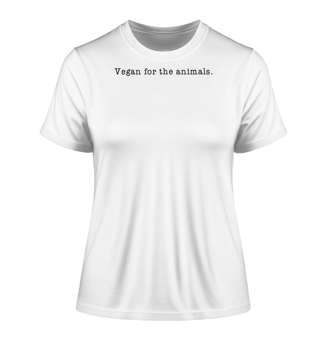 Vegan & Organic Ladies Shirt: Vegan for the animals. - Minimalism lettering (Schmaler Schriftzug oben, Veganismus, Tierschutz, Tierrechte) in weiß