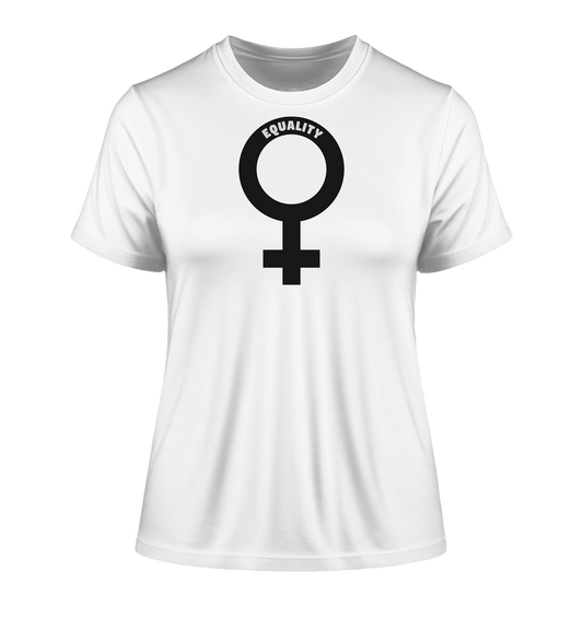 Vegan & Organic Ladies Shirt: Das Venussymbol mit feministischer Message (bedruckt mit Venus Symbol und dem Schriftzug "Equality", feministische Shirts, Feminismus, Feminismus Merch, feministische Kleidung, gegen das Patriarchat) in weiß