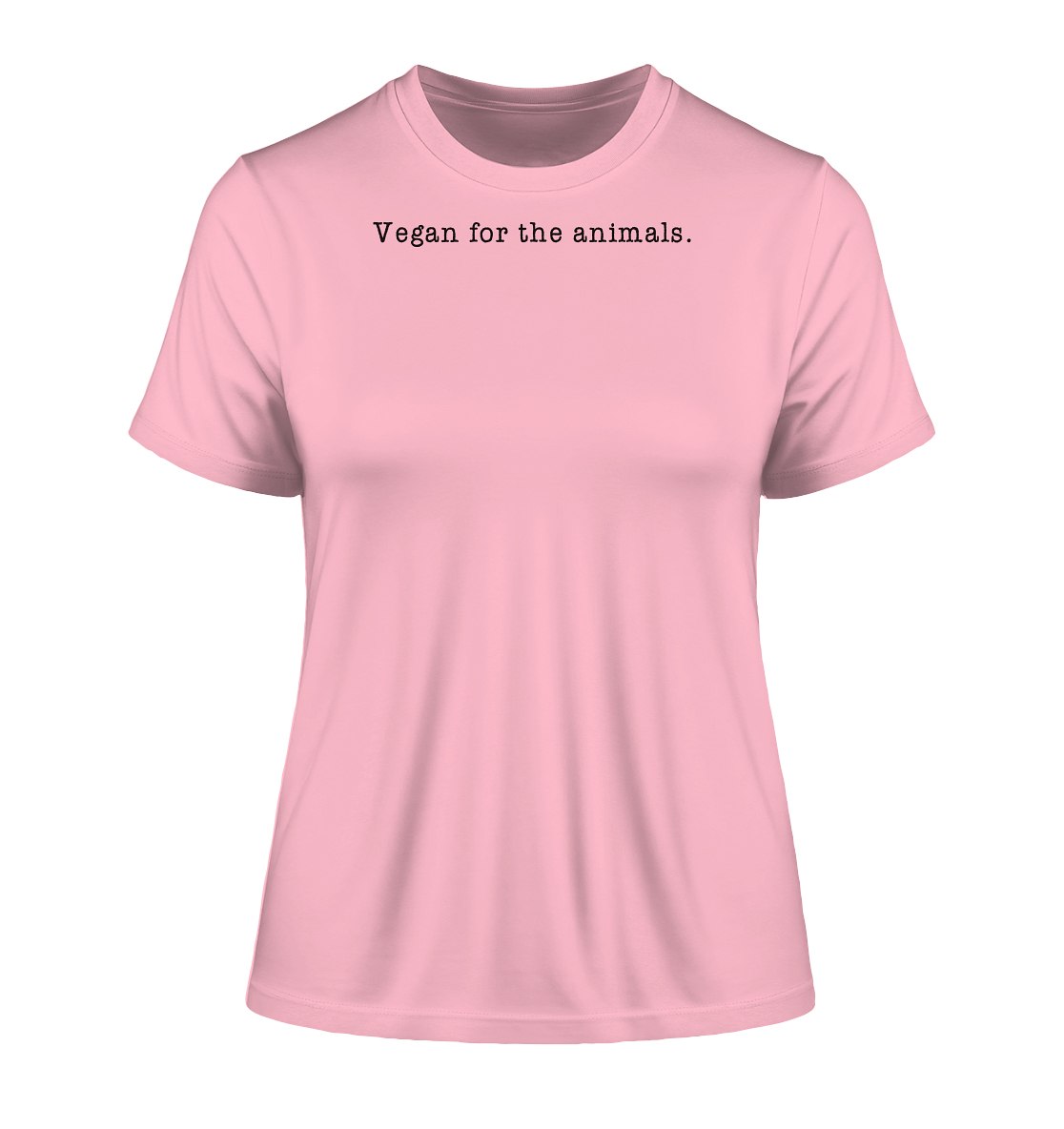 Vegan & Organic Ladies Shirt: Vegan for the animals. - Minimalism lettering (Schmaler Schriftzug oben, Veganismus, Tierschutz, Tierrechte) in rosa