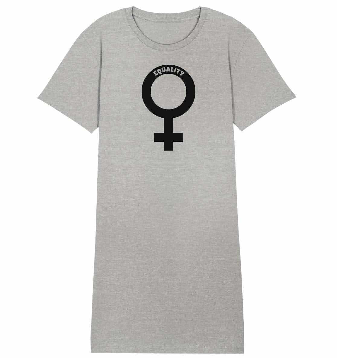 Vegan und Bio Shirt Kleid mit Venussymbol, aus grauer Bio-Baumwolle, verkörpert feministische Botschaft und Gleichberechtigung, von RUDE REBEL.