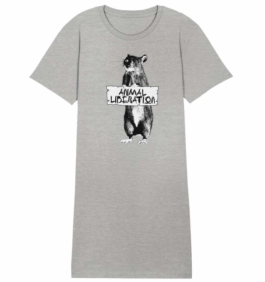 Vegan und Bio Shirt Kleid: Rat for Animal Liberation mit digitaler Collage eines Tieres im Pixel-Look, inspiriert von Street Art aus 100% Bio-Baumwolle.