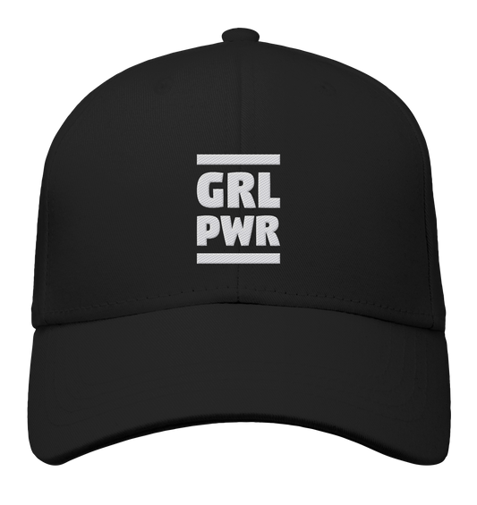 Vegan & Organic Baseball Cap: GIRL POWER - Design mit feministischer Message (bedruckt mit GIRL POWER ohne Vokale und zwei fette Balken, Feminismus Merch, feministische Prints, feministische Kleidung, Gleichberechtigung für Frauen) in schwarz