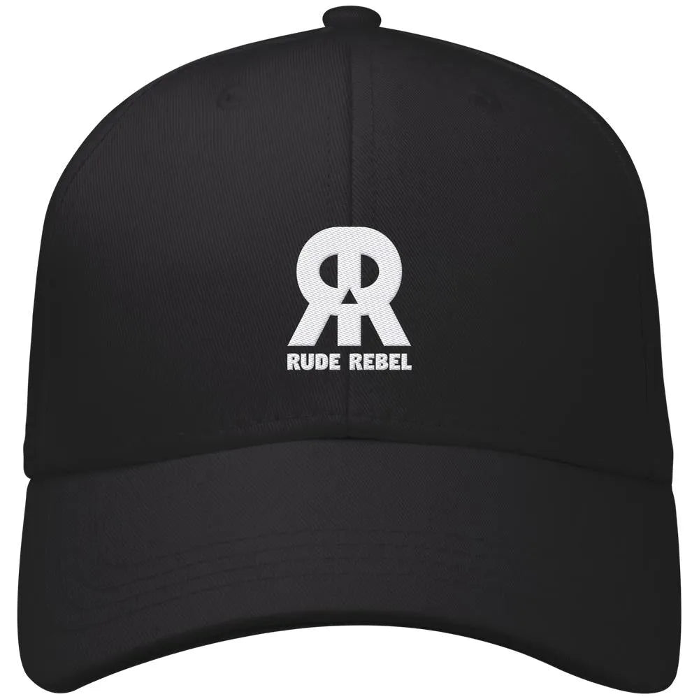 Schwarze Baseball Cap mit besticktem RUDE REBEL Logo vorn