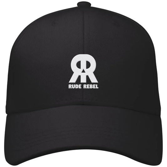 Schwarze Baseball Cap mit besticktem RUDE REBEL Logo vorn