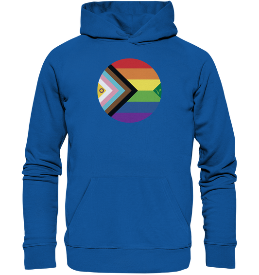 Vegan, Organic & Recycled Hoodie: LGBTQAI+ VEGAN BIG (Queer Fahne in Kreisform und ein V für Veganismus, Solidarität, Veganismus, LGBTQ Community) in hellblau