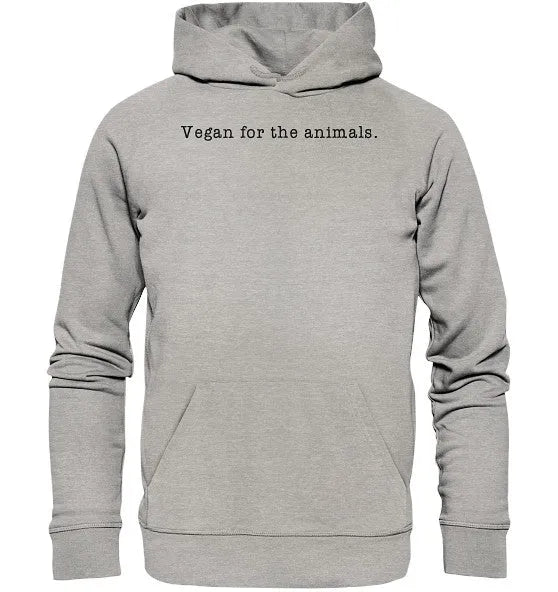 Grau melierter Hoodie mit Kapuze, Kängurutasche und Schriftzug vorne