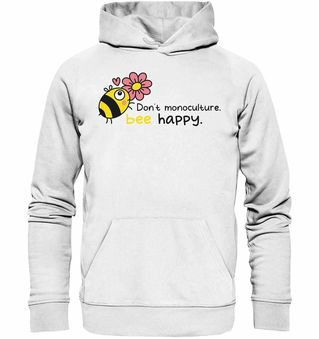 Vegan und Bio Hoodie: Save the bees, mit gesticktem Bienen- und Blumenmotiv, aus nachhaltiger Bio-Baumwolle und recyceltem Polyester, Kapuze und Kängurutasche.