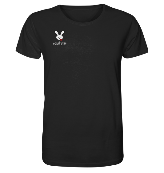 Vegan & Organic Unisex Shirt: Crueltyfree Bunny (Kleines weißes Häschen mit Herz und Schriftzug, gegen Tierversuche in der Kosmetikindustrie, Veganismus, Vegan für die Tiere) in schwarz