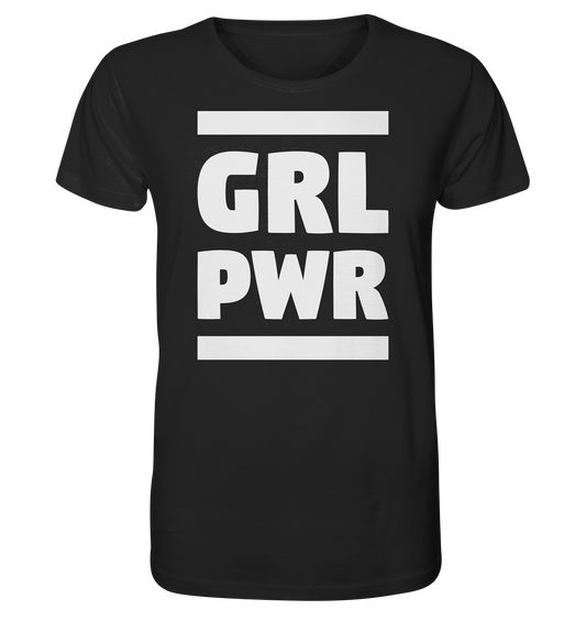 Vegan & Organic Unisex Shirt: GIRL POWER - Design mit feministischer Message (bedruckt mit GIRL POWER ohne Vokale und zwei fette Balken, Feminismus Merch, feministische Prints, feministische Kleidung, Gleichberechtigung für Frauen) in schwarz