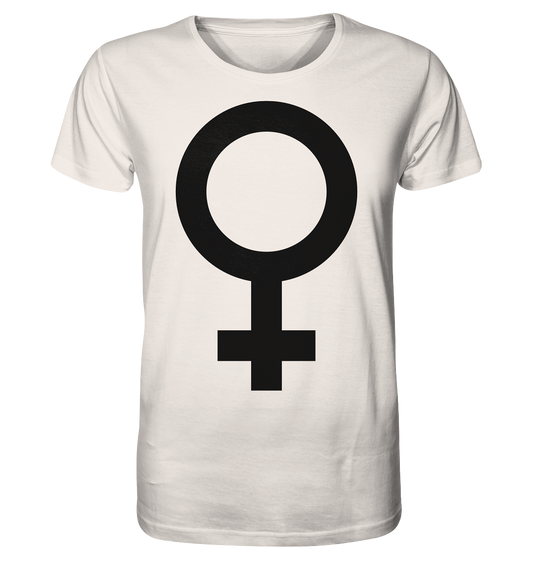 Vegan & Organic Unisex Shirt: Das Venus Symbol als Zeichen für den Feminismus (bedruckt mit Weiblichkeitssymbol Venus in der Mitte Feminismus Merch, feministische Kleidung, Matriarchat) in altweiß