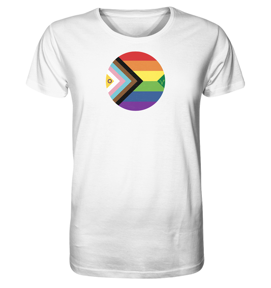 Vegan & Organic Unisex Shirt: LGBTQAI+ VEGAN BIG (Queer Fahne in Kreisform und ein V für Veganismus, Solidarität, Veganismus, LGBTQ Community) in weiß