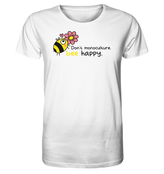 Vegan & Organic Unisex Shirt: Save the bees (bedruckt mit süßer Biene im Comic Stil, kleinem rosa Herz und Blume, Schriftzug, Vegan Merch, Insektenschutz, Rettet die Bienen, Wildbienen schützen, Tierschutz) in weiß