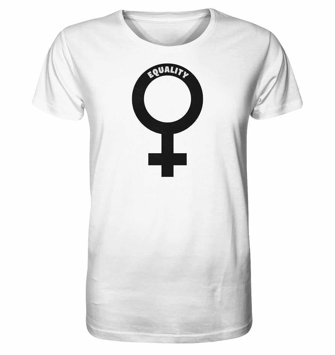 Vegan und Bio Unisex Shirt mit Venussymbol und feministischer Botschaft, aus Bio-Baumwolle, symbolisiert Gleichberechtigung der Frauen.