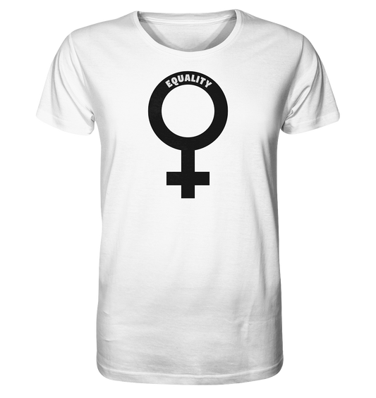 Vegan & Organic Unisex Shirt: Das Venussymbol mit feministischer Message (bedruckt mit Venus Symbol und dem Schriftzug "Equality", feministische Shirts, Feminismus, Feminismus Merch, feministische Kleidung, gegen das Patriarchat) in weiß