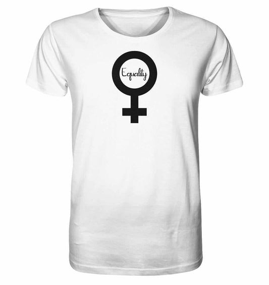 Vegan und Bio Unisex Shirt mit schwarzem Symbol, repräsentiert Feminismus und Gleichberechtigung, aus biologischer Baumwolle, hergestellt von RUDE REBEL, bekannt für nachhaltige, rebellische Designs.