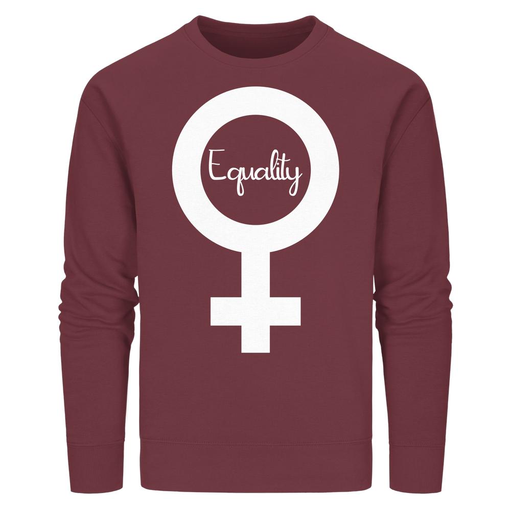 Vegan und Bio Unisex Sweatshirt: Feminismus - Der Kampf um Gleichberechtigung, zeigt ein Venus-Symbol mit Equality-Schriftzug, aus nachhaltiger Baumwolle und recyceltem Polyester.