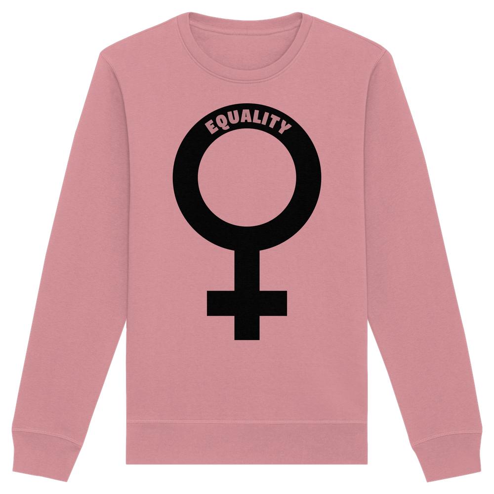 Unisex Bio-Sweatshirt mit Venus-Symbol und EQUALITY Schriftzug. Hergestellt aus Bio-Baumwolle und recyceltem Polyester, symbolisiert es Gleichberechtigung und nachhaltige Mode von RUDE REBEL.