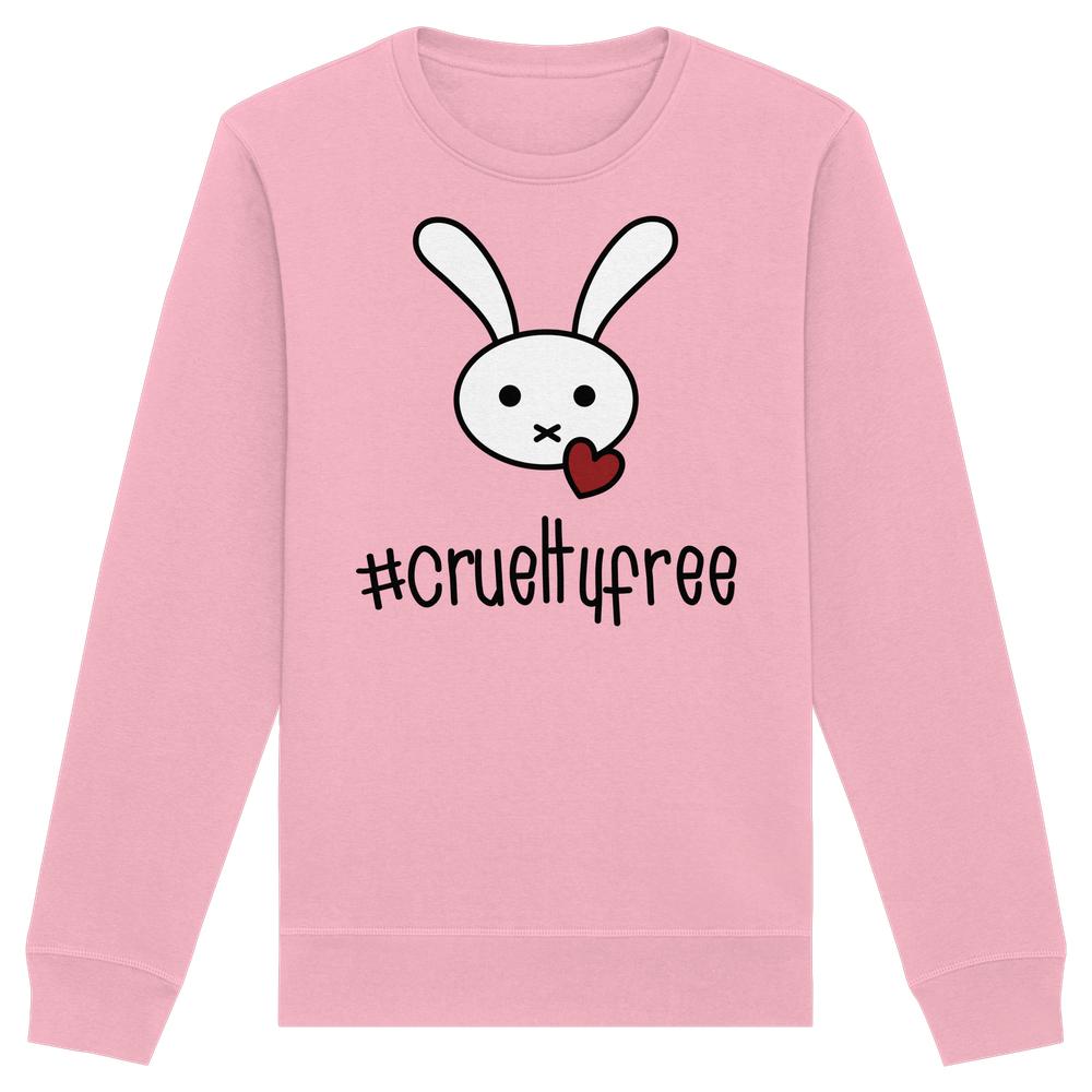 Vegan und Bio Unisex Sweatshirt: Crueltyfree Bunny BIG, langärmeliges Sweatshirt mit Hasenmotiv und crueltyfree-Schriftzug, aus Bio-Baumwolle und recyceltem Polyester, von RUDE REBEL.