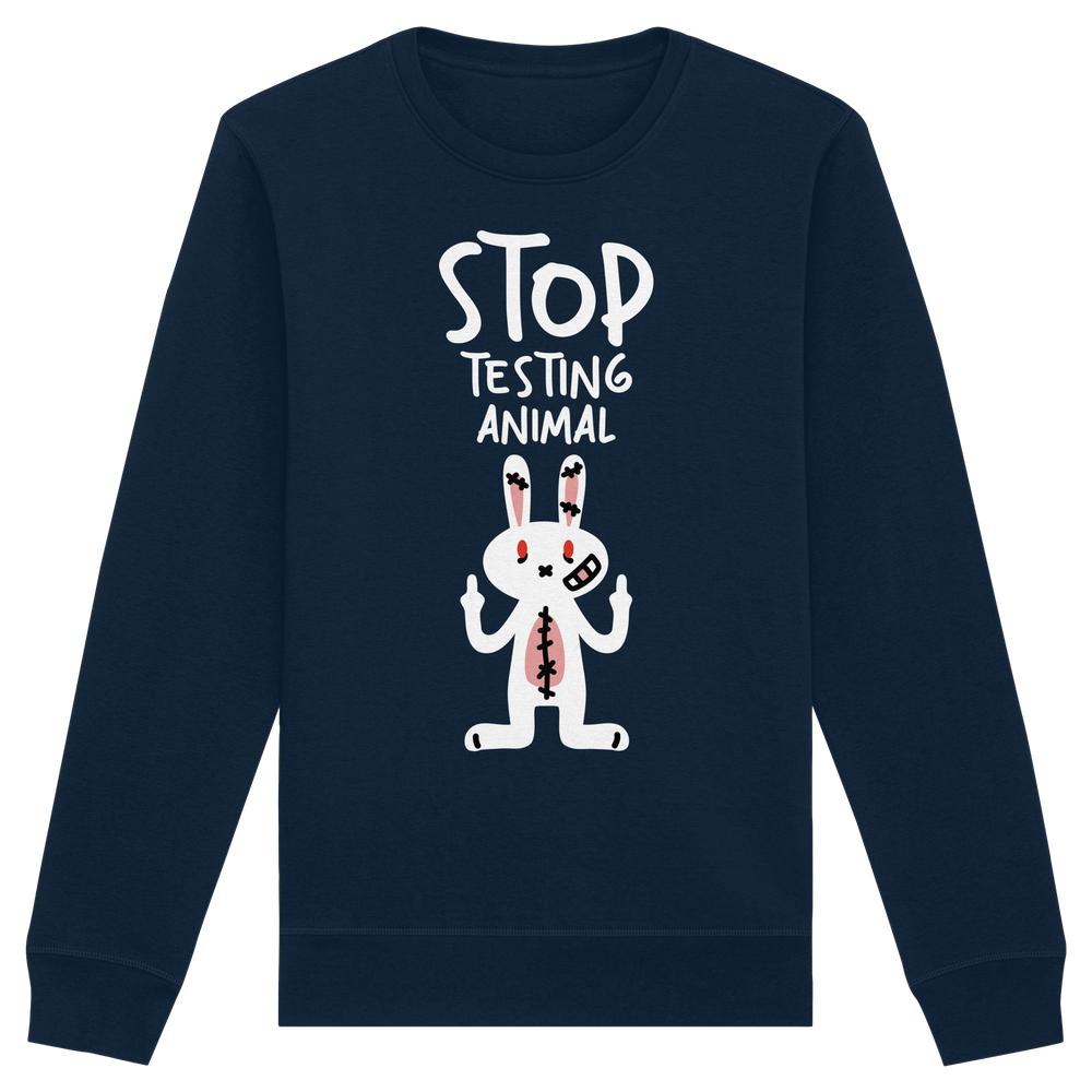 Vegan und Bio: Angry Rabbit - Animal Rights - Organic Basic Unisex Sweatshirt mit handgezeichnetem, rebellischem Hasen gegen Tierversuche, aus Bio-Baumwolle und recyceltem Polyester.