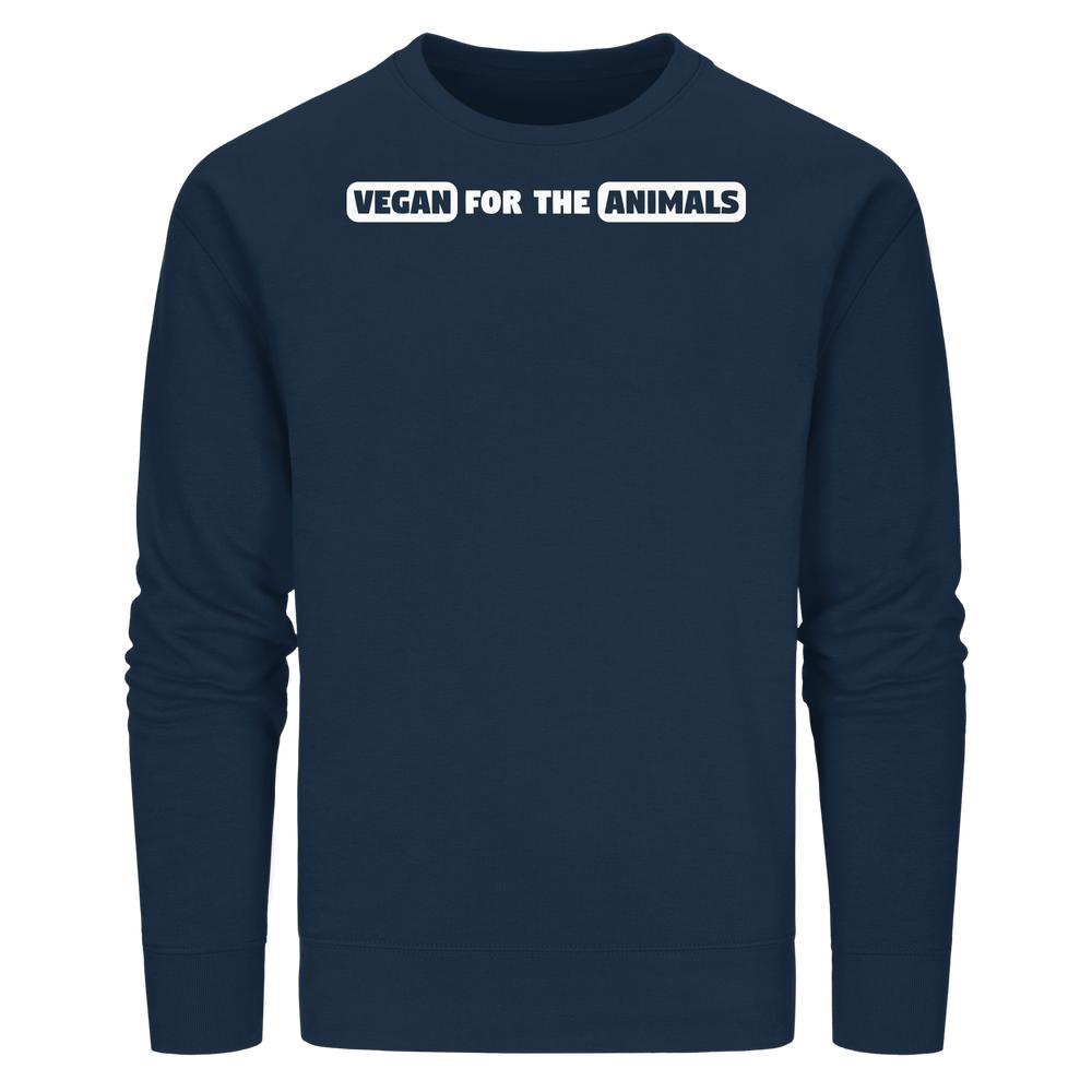 Langarm-Sweatshirt mit Rundhalsausschnitt, Slogan „VEGAN FOR THE ANIMALS“ in Weiß auf der Brust, aus Bio-Baumwolle und recyceltem Polyester, normale Passform.