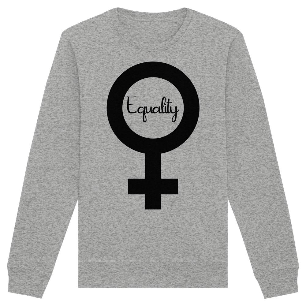Vegan und Bio Unisex Sweatshirt mit Venus-Symbol und Equality-Schriftzug, symbolisiert feministischen Kampf für Gleichberechtigung. Hergestellt aus Bio-Baumwolle und recyceltem Polyester.