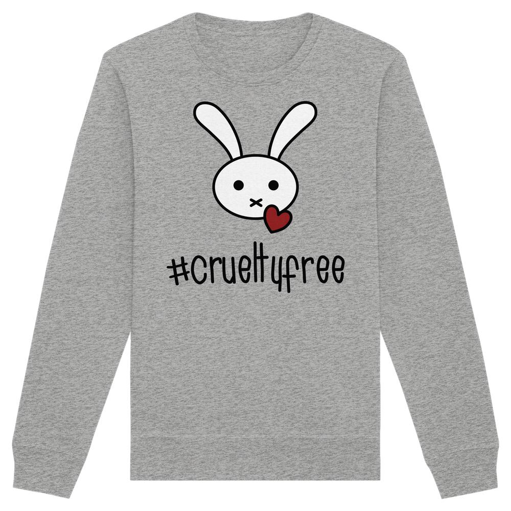 Vegan und Bio Unisex Sweatshirt: Crueltyfree Bunny BIG mit stilisiertem Hasenmotiv und Herz, symbolisiert Tierschutz. Hergestellt aus Bio-Baumwolle und recyceltem Polyester.