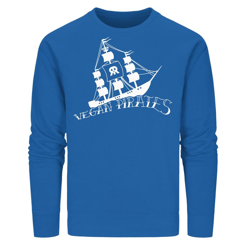Unisex Sweatshirt Vegan Pirates mit altmodischem Segelschiff und Schriftzug, aus Bio-Baumwolle und recyceltem Polyester, normaler Schnitt, von RUDE REBEL.