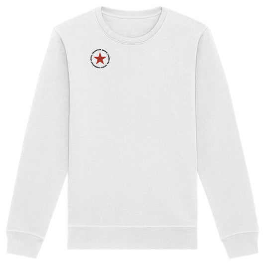 Vegan und Bio Unisex Sweatshirt: Red Star - Animal Liberation, weißes Sweatshirt mit rotem Stern-Logo und ANIMAL LIBERATION Schriftzug, aus Biobaumwolle und recyceltem Polyester, normale Passform.