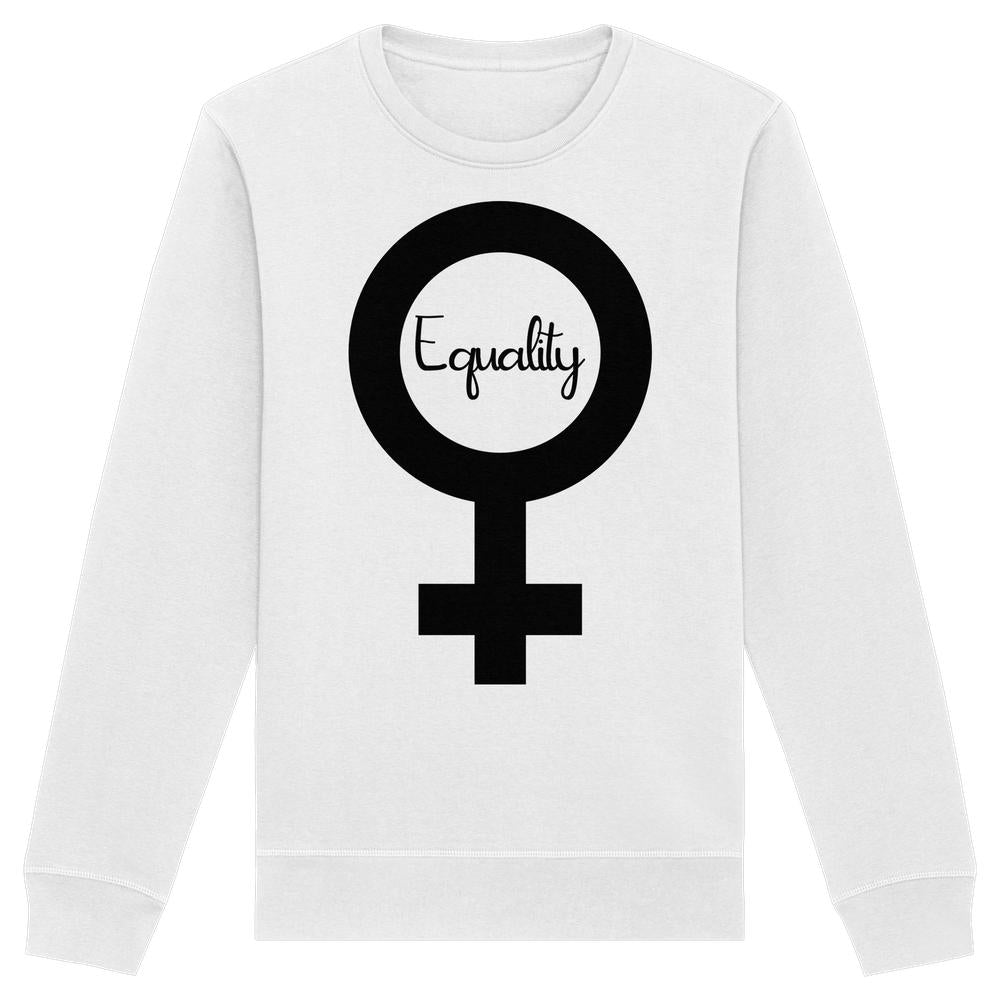 Vegan und Bio Unisex Sweatshirt mit großem Venus-Symbol und dem Schriftzug Equality, symbolisiert Feminismus und den Kampf um Gleichberechtigung.
