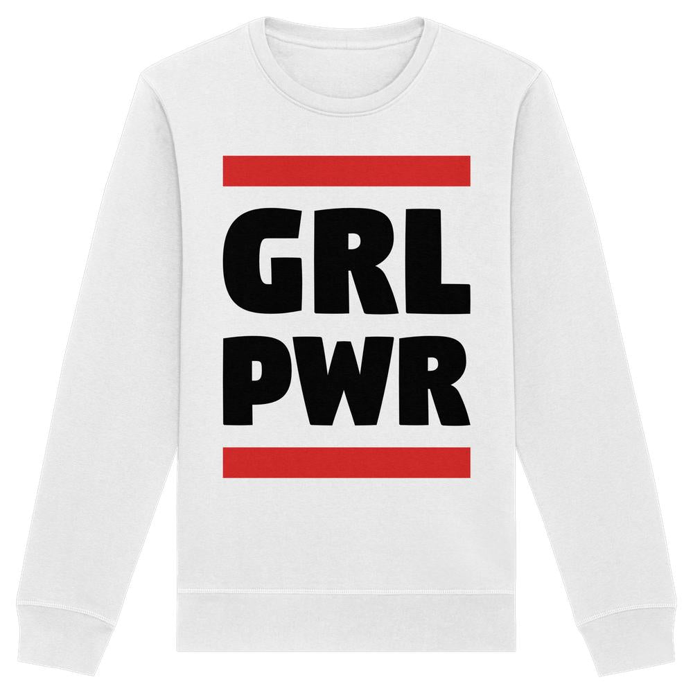 Vegan und Bio Unisex Sweatshirt: GIRL POWER, langärmelig mit GRL PWR Grafik. Hergestellt aus Bio-Baumwolle und recyceltem Polyester, normaler Schnitt, von RUDE REBEL.
