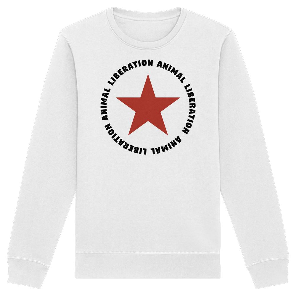 Unisex Sweatshirt mit rotem Stern und ANIMAL LIBERATION-Text, Bio-Baumwolle und recyceltem Polyester, normaler Schnitt, rebellisches Design von RUDE REBEL.