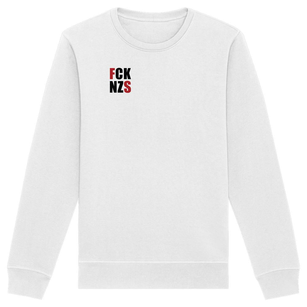 Unisex Sweatshirt „FCK NZS“ mit roten Highlights, Bio-Baumwolle, recyceltem Polyester, normale Passform, eingearbeitete Ärmel, 1x1-Rippstrick, rebellisches Design von RUDE REBEL.
