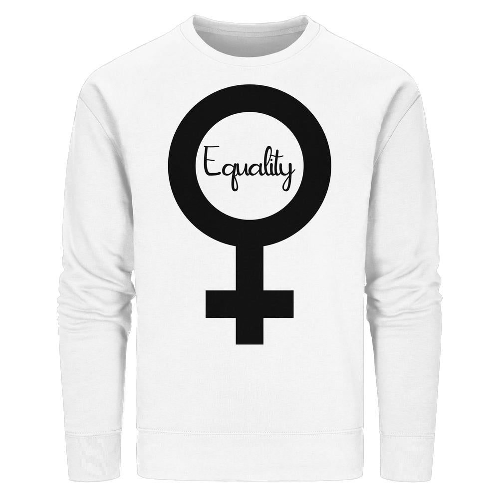 Unisex Sweatshirt mit schwarzem Venus-Symbol und Equality-Schriftzug, aus Bio-Baumwolle und recyceltem Polyester, symbolisiert Feminismus und Gleichberechtigung.