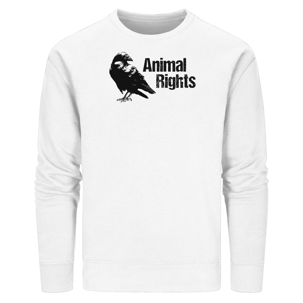 Unisex Sweatshirt aus Bio-Baumwolle mit Raben-Silhouette und Animal Rights-Print im Retro-Stil, für nachhaltige Mode und Tierschutz von RUDE REBEL.