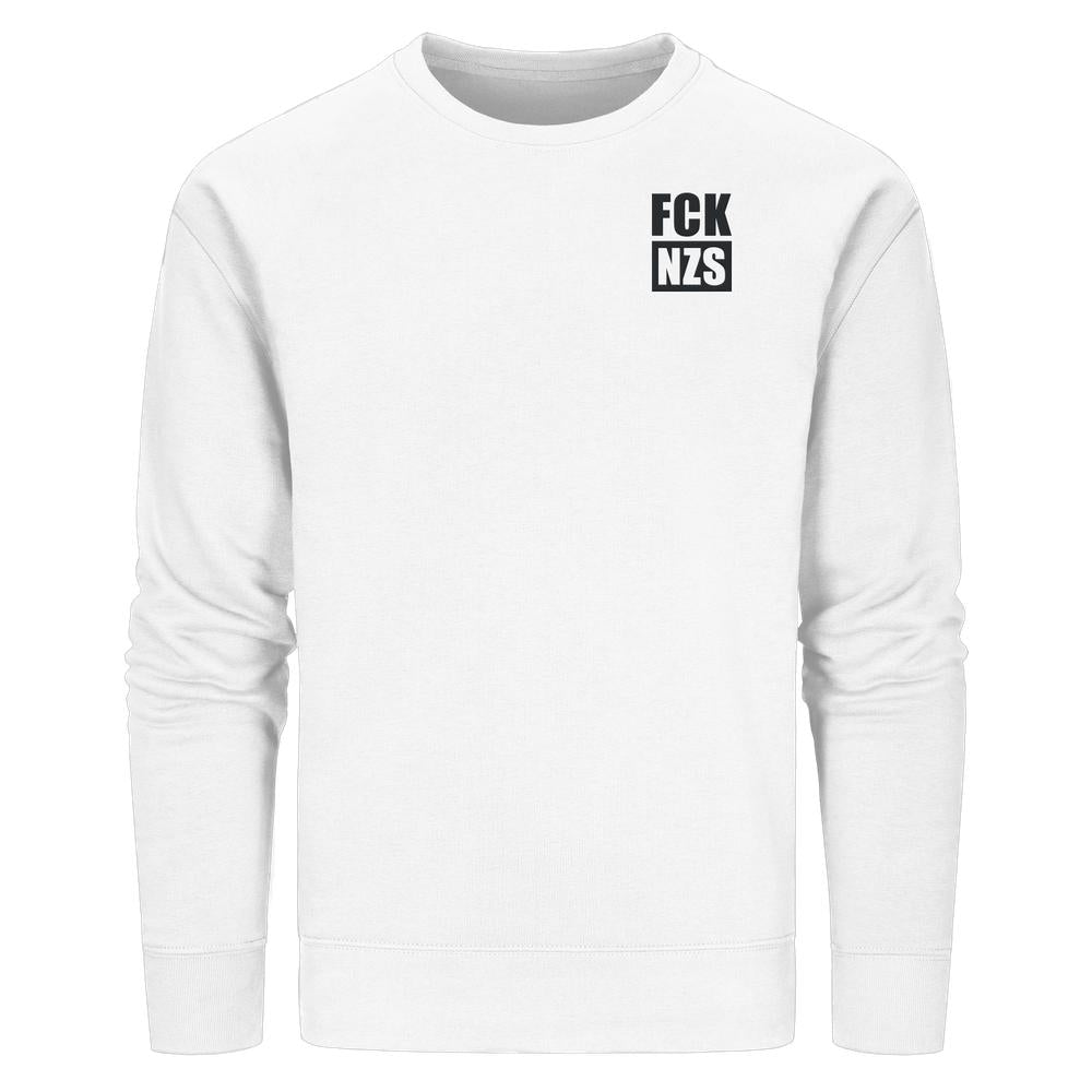 Vegan und Bio Sweatshirt bestickt: FCK NZS - Organic Basic Unisex Sweatshirt mit minimalistischem Design und rebellischem Statement auf der linken Brust.