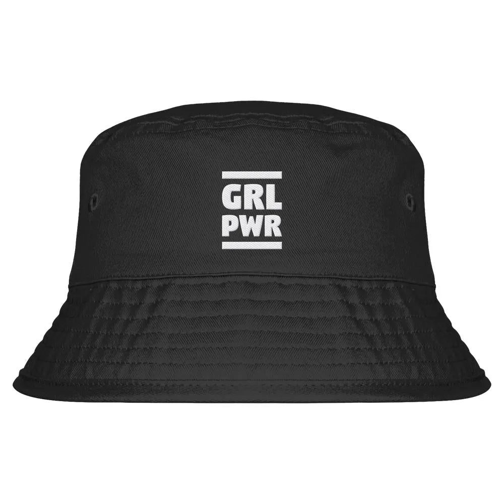 Schwarzer Bucket Hat mit besticktem Schriftzug „GIRL PWR“