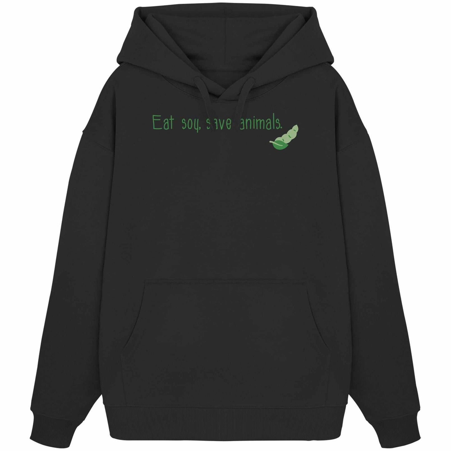 Vegan und Bio Oversized Hoodie mit grünem Text und Blattlogo, Kängurutasche und Kapuze, aus 100% Bio-Baumwolle, von RUDE REBEL.