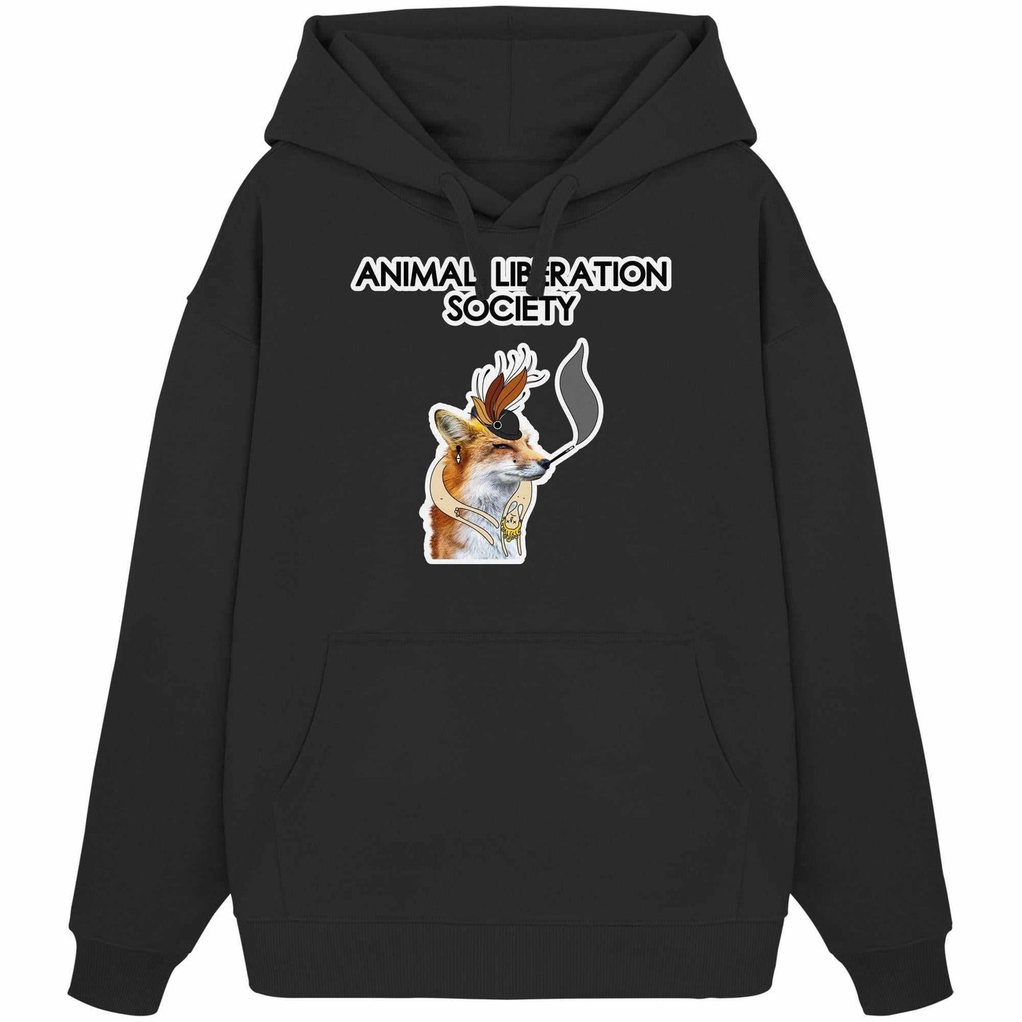 Vegan und Bio Oversized Hoodie mit Fuchsdesign und Zigarette, inspiriert von der Animal Liberation Society, aus 100% Bio-Baumwolle, rebellisches Design von RUDE REBEL.