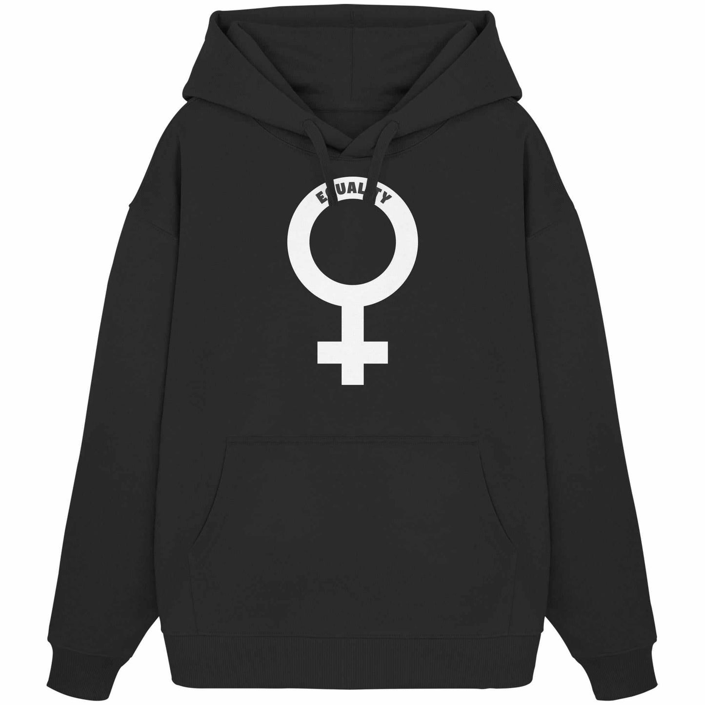 Vegan und Bio Oversized Hoodie mit Venussymbol, aus 100% Bio-Baumwolle, Kapuze, Kängurutasche, rebellisches Design von RUDE REBEL, betont Feminismus und Gleichberechtigung.