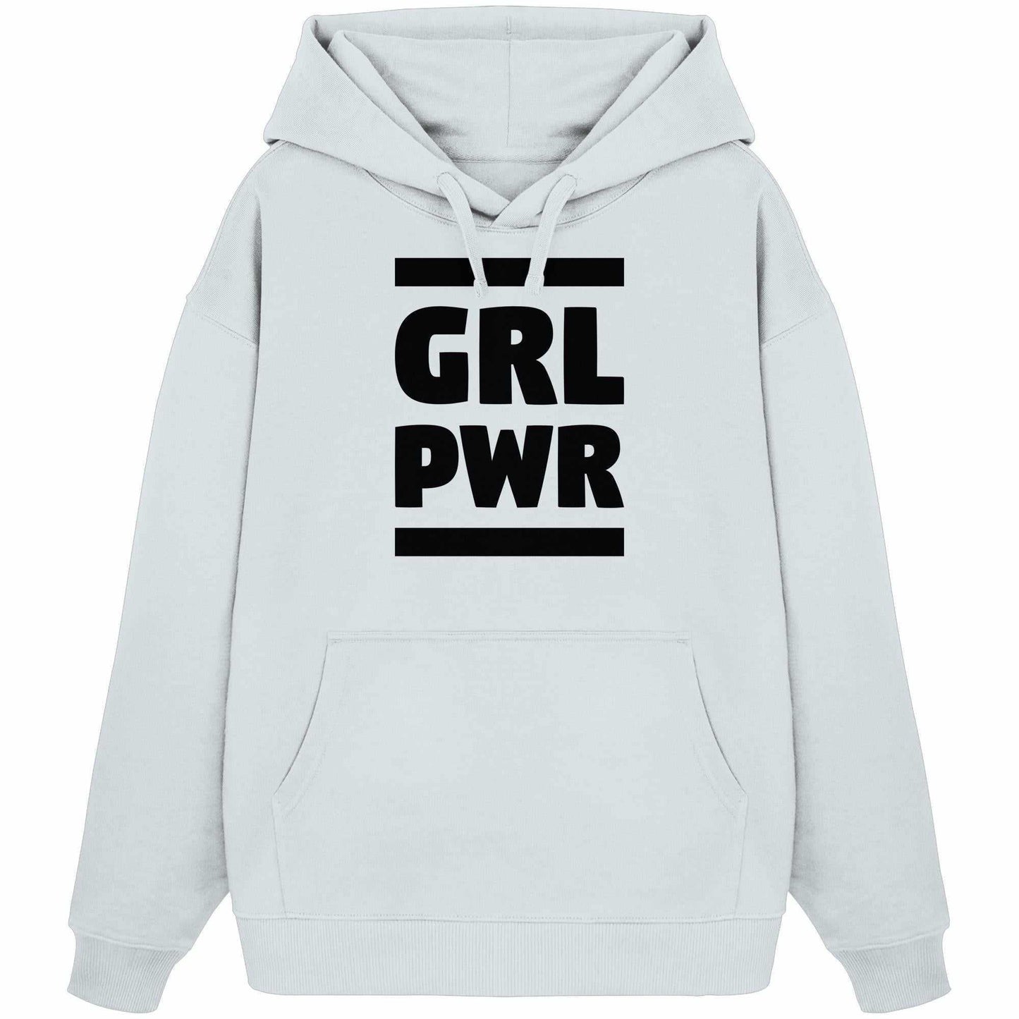 Vegan und Bio Oversized Hoodie: GIRL POWER mit feministischer Botschaft, aus 100% Bio-Baumwolle, Kapuze, Kängurutasche, von RUDE REBEL.